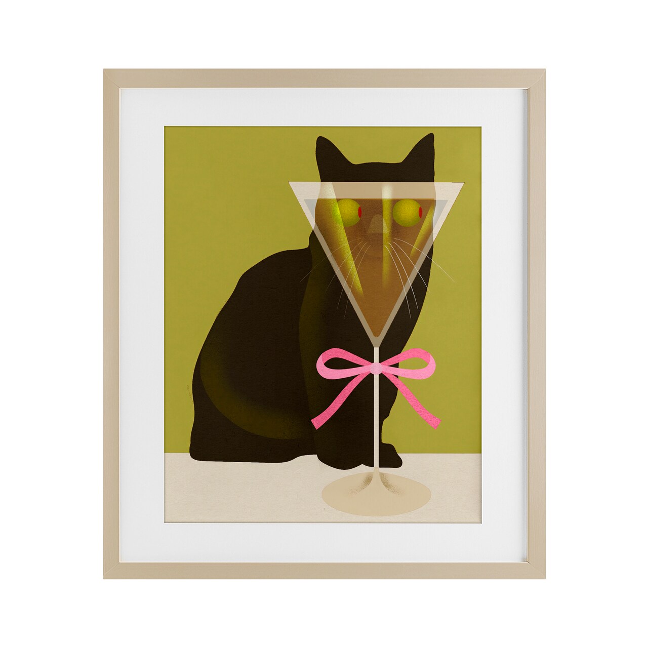 Stupell Industries Funny Cat & Martini Olives Framed Print Under Glass, design by Lil' Rue